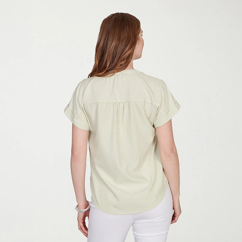 Hearts Of Palm Womens Split Crew Neck Short Sleeve Blouse