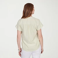 Hearts Of Palm Womens Split Crew Neck Short Sleeve Blouse