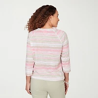 Hearts Of Palm Womens Crew Neck 3/4 Sleeve Embellished Blouse
