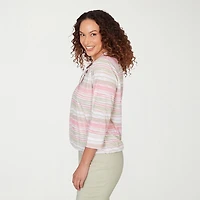 Hearts Of Palm Womens Crew Neck 3/4 Sleeve Embellished Blouse
