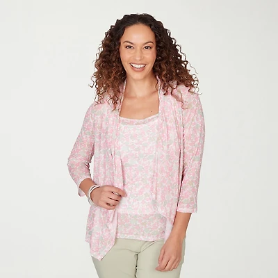 Hearts Of Palm Womens V Neck 3/4 Sleeve Open Front Cardigan