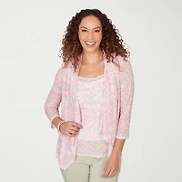 Hearts Of Palm Womens V Neck 3/4 Sleeve Open Front Cardigan