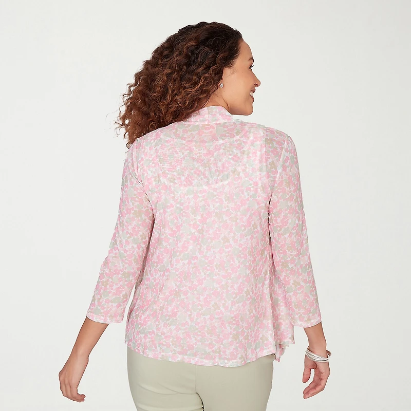 Hearts Of Palm Womens V Neck 3/4 Sleeve Open Front Cardigan