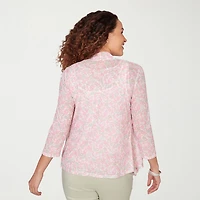 Hearts Of Palm Womens V Neck 3/4 Sleeve Open Front Cardigan