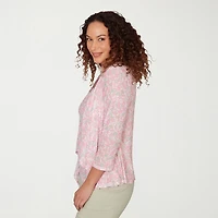 Hearts Of Palm Womens V Neck 3/4 Sleeve Open Front Cardigan