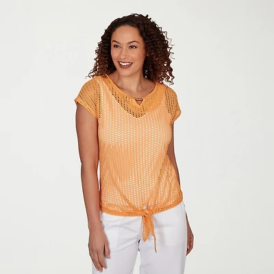 Hearts Of Palm Womens Keyhole Neck Short Sleeve LINED Blouse