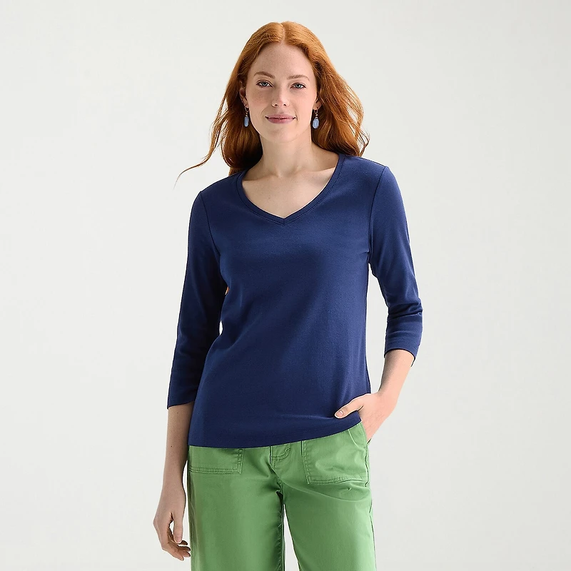 St. John's Bay Womens Tall V Neck 3/4 Sleeve T-Shirt