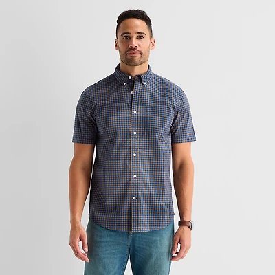St. John's Bay Stretch Poplin Mens Short Sleeve Classic Fit Button-Down Shirt