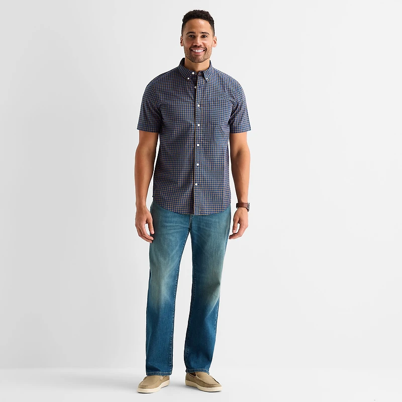 St. John's Bay Stretch Poplin Mens Short Sleeve Classic Fit Button-Down Shirt