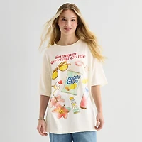 New World Summer Survival Womens Juniors Crew Neck Short Sleeve Oversized Graphic T-Shirt