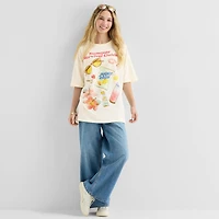 New World Summer Survival Womens Juniors Crew Neck Short Sleeve Oversized Graphic T-Shirt