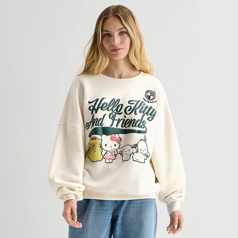 Grayson Threads, The Label Womens Juniors Crew Neck Long Sleeve Hello Kitty Sweatshirt