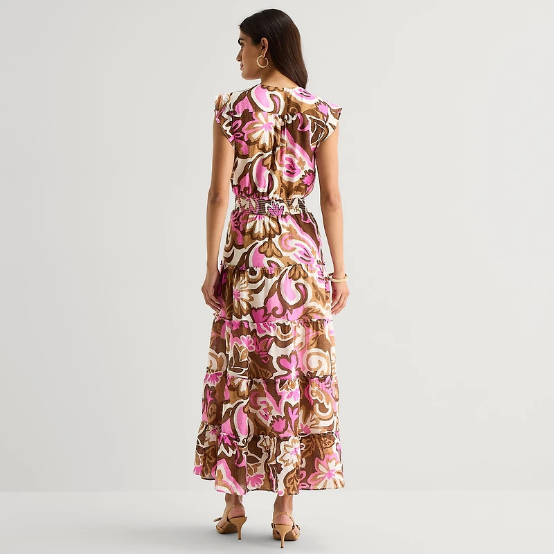 MSK Womens V Neck Sleeveless Flutter Maxi Dress
