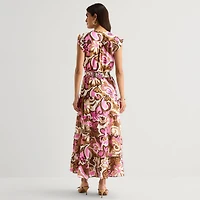 MSK Womens V Neck Sleeveless Flutter Maxi Dress