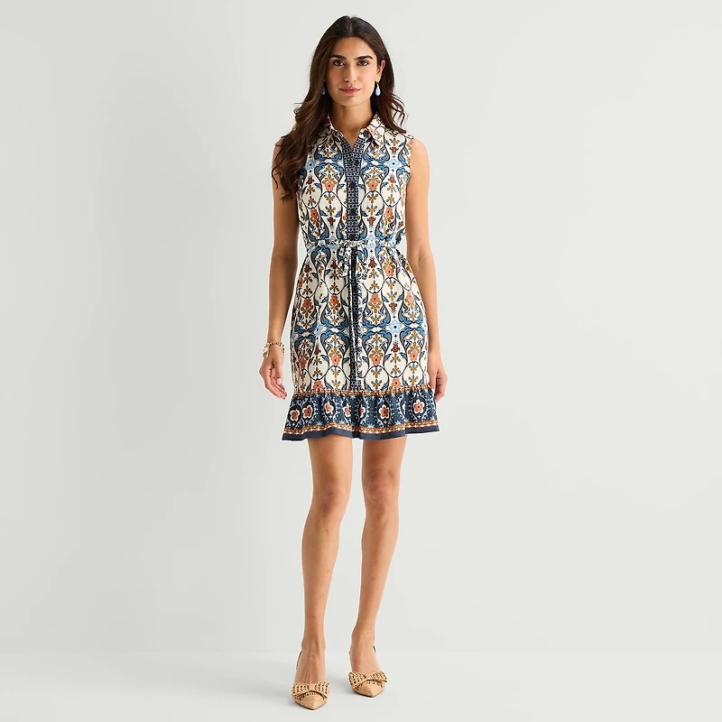 Be by CHETTA B Womens Sleeveless Floral Fit + Flare Dress