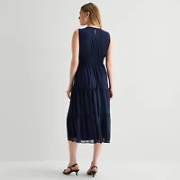 Danny & Nicole Womens Midi V Neck Sleeveless Fit + Flare Dress