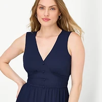 Danny & Nicole Womens Midi V Neck Sleeveless Fit + Flare Dress