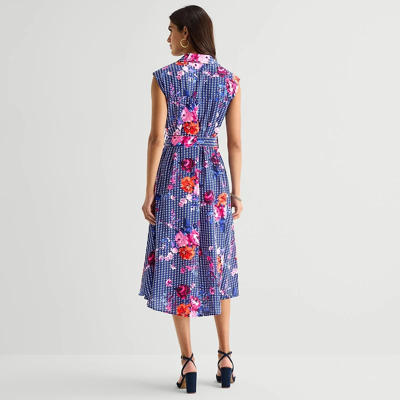 Rabbit Design Womens Midi Sleeveless Floral Fit + Flare Dress