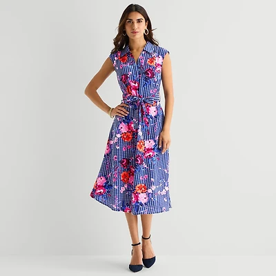 Rabbit Design Womens Midi Sleeveless Floral Fit + Flare Dress