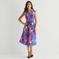 Rabbit Design Womens Midi Sleeveless Floral Fit + Flare Dress