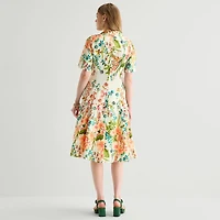 Danny & Nicole Womens Short Sleeve Midi Floral Shirt Dress