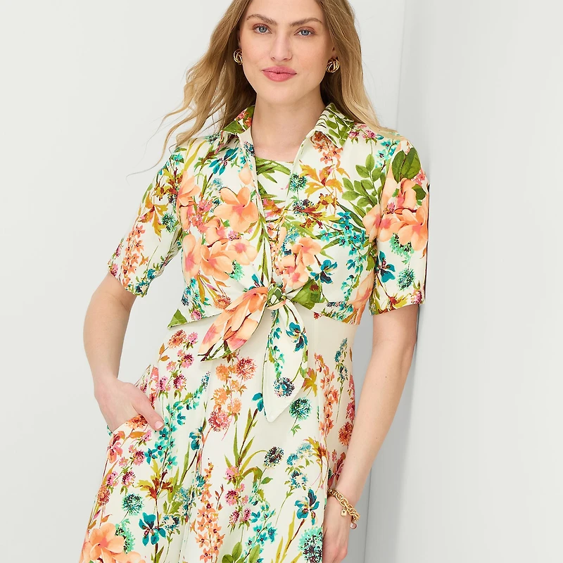 Danny & Nicole Womens Short Sleeve Midi Floral Shirt Dress