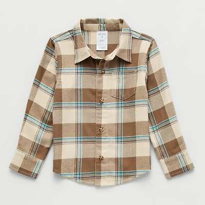 Okie Dokie Toddler Boys Easy-on + Easy-off Long Sleeve Adaptive Regular Fit Flannel Shirt