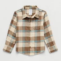 Okie Dokie Toddler Boys Easy-on + Easy-off Long Sleeve Adaptive Regular Fit Flannel Shirt