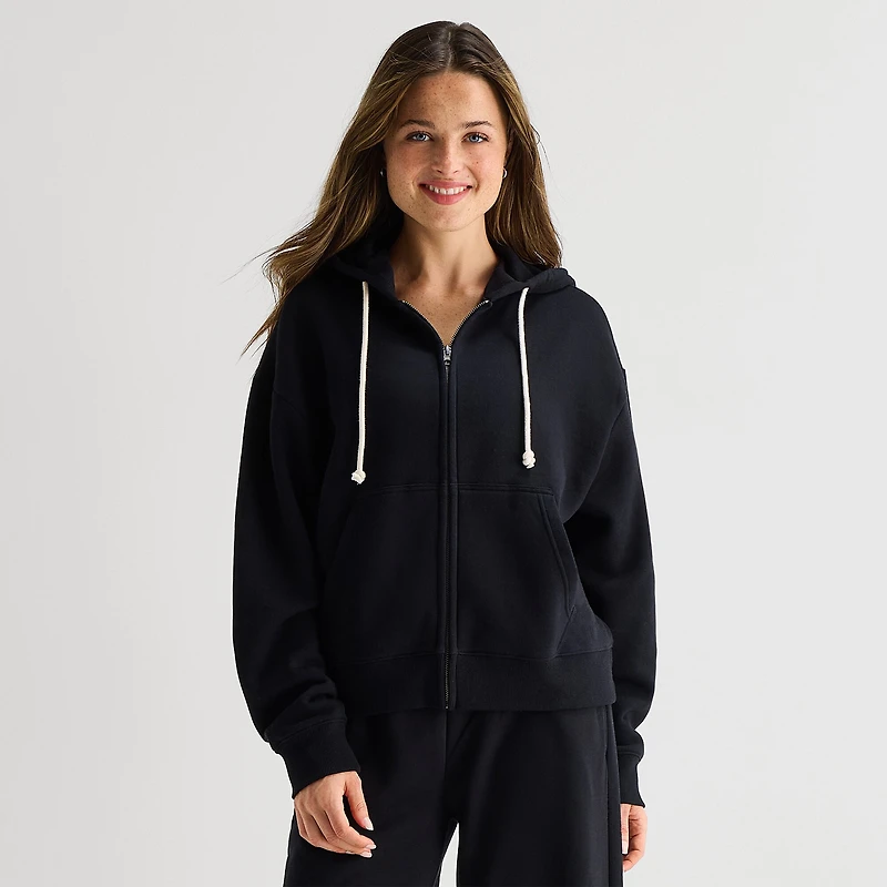 Arizona Womens Juniors Long Sleeve Fleece Zipper Hoodie