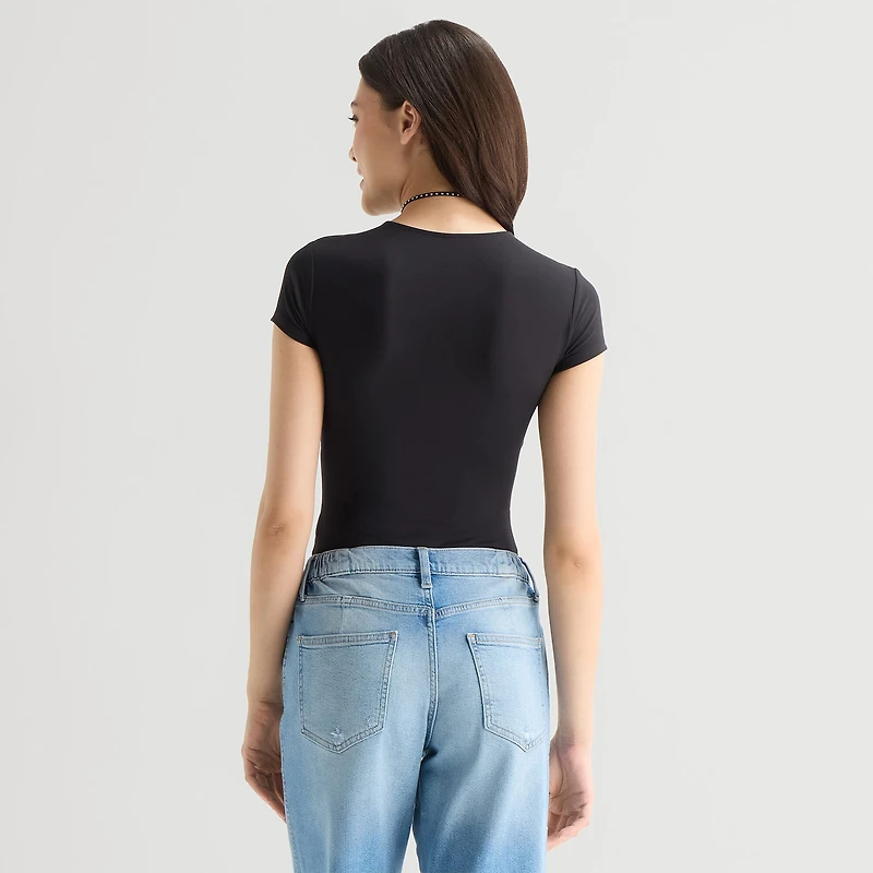 Arizona Smooth Womens Juniors Crew Neck Short Sleeve Bodysuit