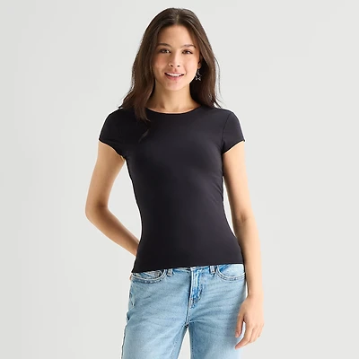 Arizona Smooth Built Bra Womens Juniors Scoop Neck Short Sleeve T-Shirt