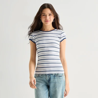 Arizona Womens Juniors Crew Neck Short Sleeve T-Shirt