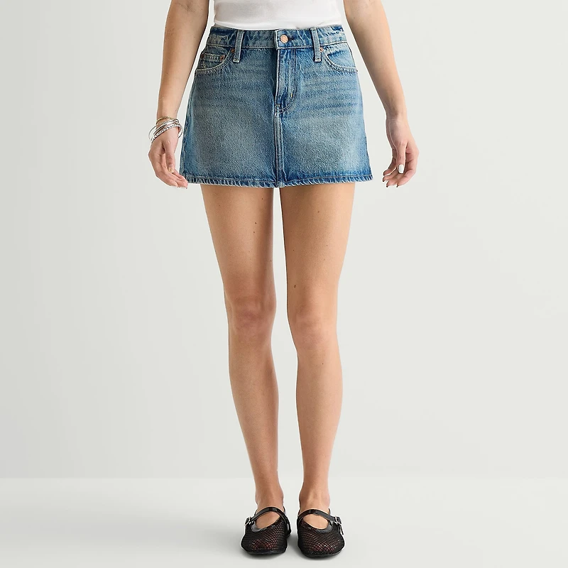 Arizona Supergirl Womens Juniors Mid Rise Denim Skirt