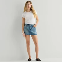Arizona Supergirl Womens Juniors Mid Rise Denim Skirt