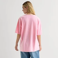 Arizona Womens Juniors Crew Neck Short Sleeve Oversized Graphic T-Shirt