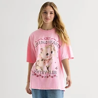 Arizona Womens Juniors Crew Neck Short Sleeve Oversized Graphic T-Shirt