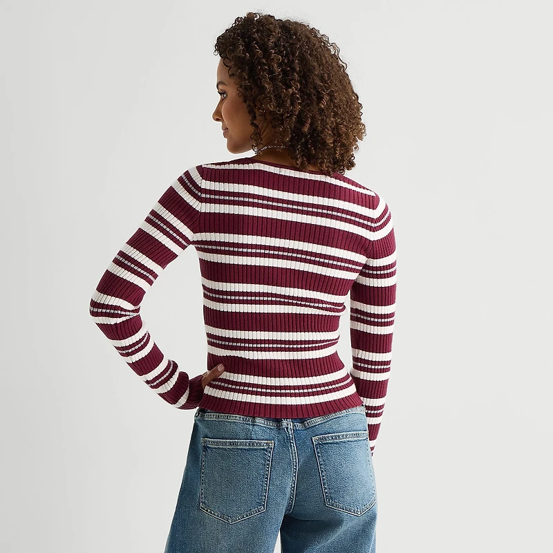 Arizona Womens Juniors V Neck Long Sleeve Button Cardigan