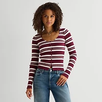 Arizona Womens Juniors V Neck Long Sleeve Button Cardigan