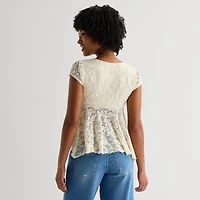 Arizona Womens Juniors Short Sleeve Babydoll Top