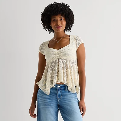 Arizona Womens Juniors Short Sleeve Babydoll Top