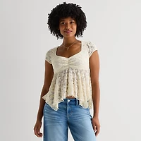 Arizona Womens Juniors Short Sleeve Babydoll Top