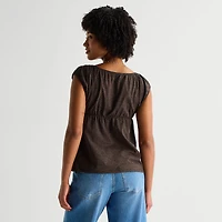Arizona Womens Juniors Scoop Neck Short Sleeve Babydoll Top