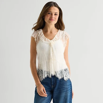 Arizona Womens Juniors Short Sleeve Babydoll Top