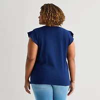 St. John's Bay Womens Plus Split Crew Neck Short Sleeve Blouse