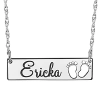 Personalized Baby Name and Footprint Bar Pendant Necklace