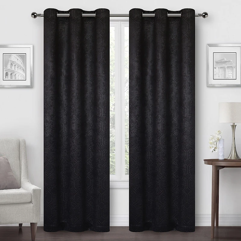 Regal Home Geo Lattice Grommet Top Energy Saving Embossed Blackout Set of 2 Curtain Panel