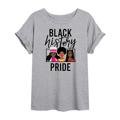 Black History Month Pride Womens Juniors Scoop Neck Short Sleeve Regular Fit Barbie Graphic T-Shirt