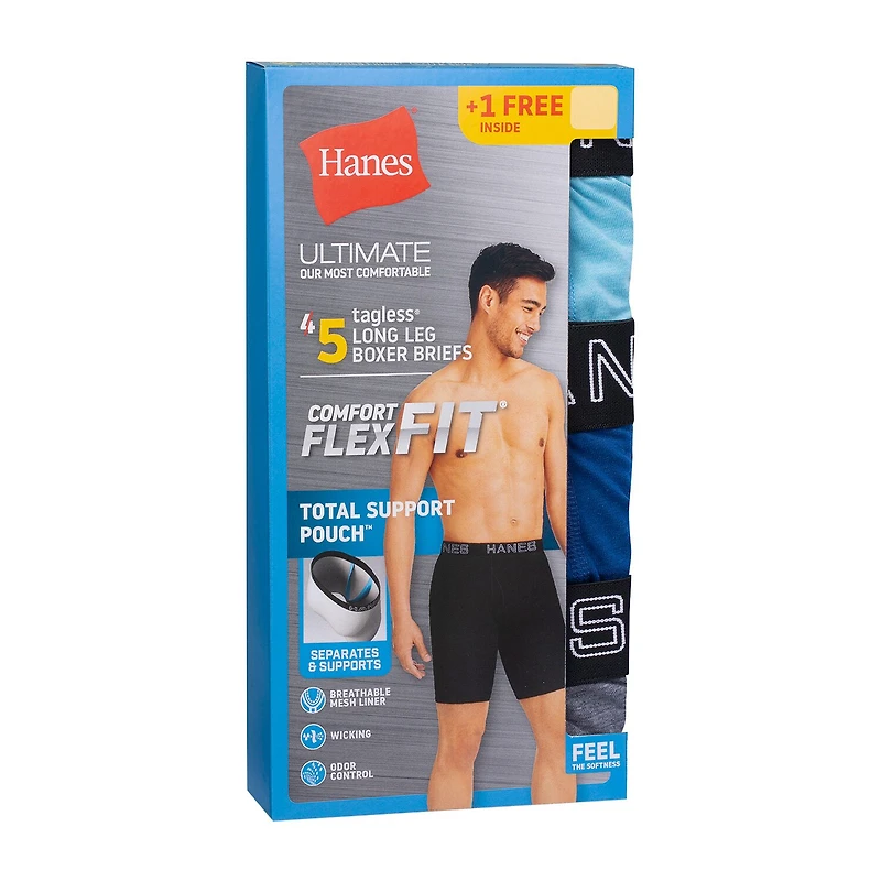 Hanes Ultimate Comfort Flex Fit Total Support Pouch Bonus Pack Mens 5 Long Leg Boxer Briefs Ufsl51