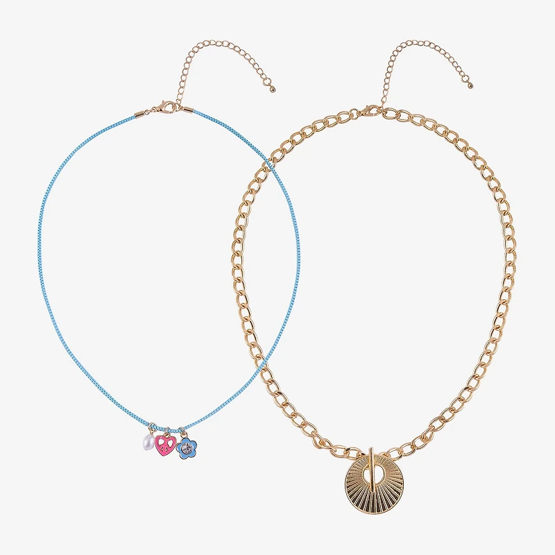 Arizona Gold Tone Womens Glass Heart 2-pc. Necklace Set