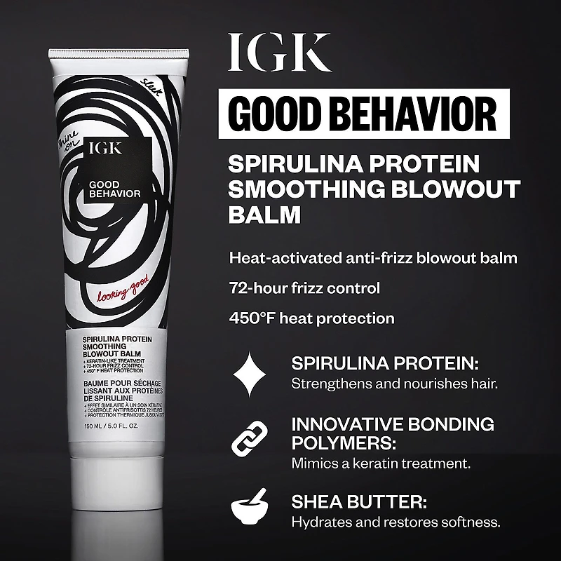 IGK Good Behavior Spirulina Smooth Blowout Styling Product 5 oz.